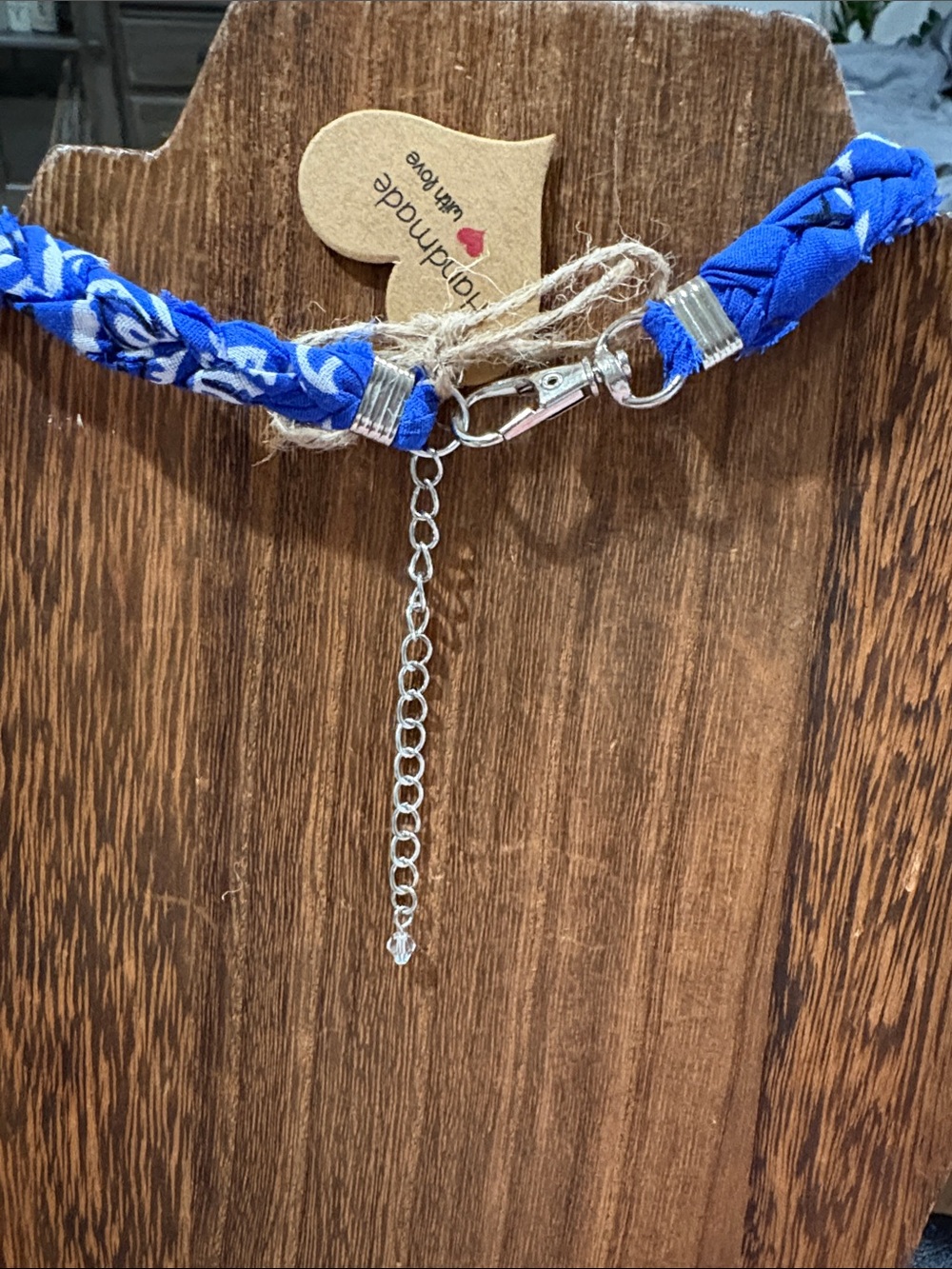 Boho Blue Braided bandana Turquoise &  silver charm Necklace - Picture 5 of 6